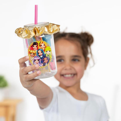 Totum Rainbow High Stationery Jar with a Lid, Reusable Straw, Scrunchie and Various Stationery. Suits Ages 3 Years +