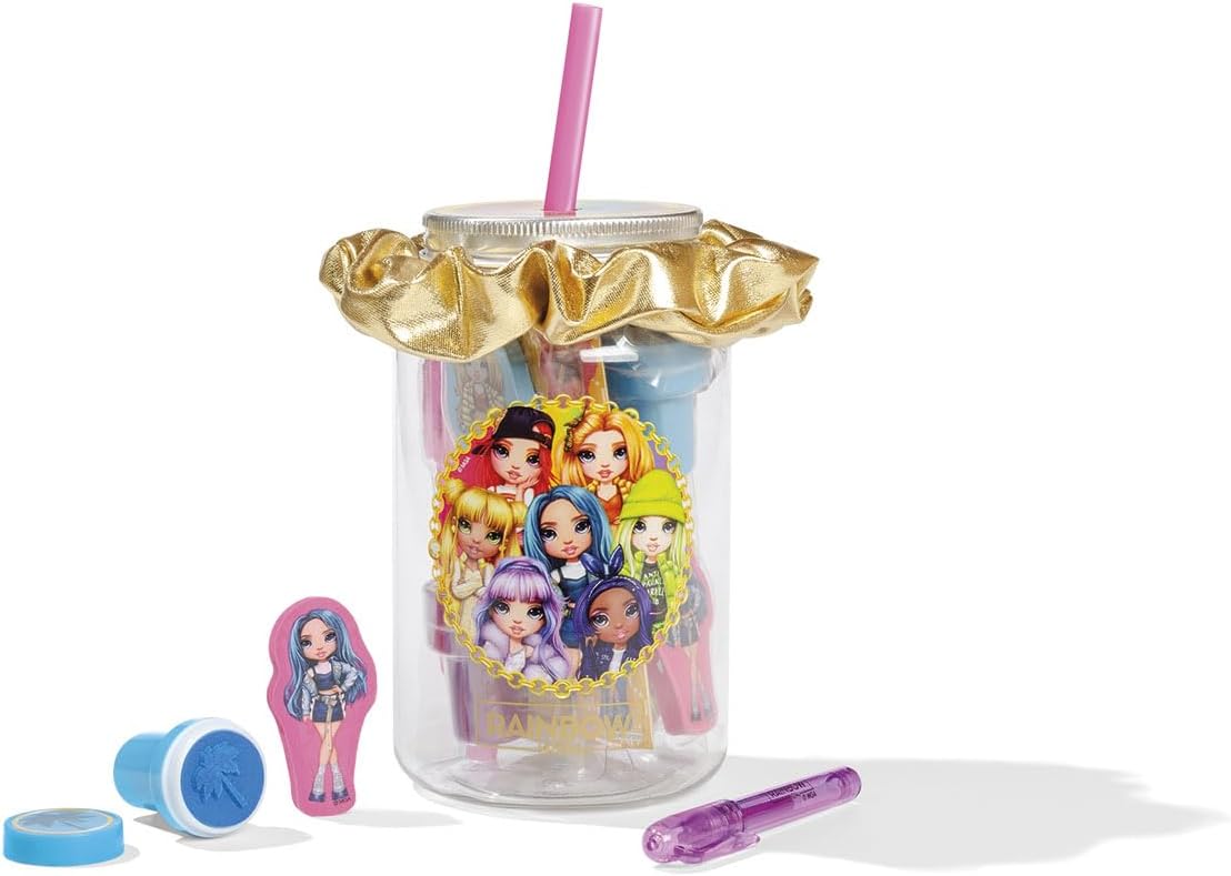 Totum Rainbow High Stationery Jar with a Lid, Reusable Straw, Scrunchie and Various Stationery. Suits Ages 3 Years +