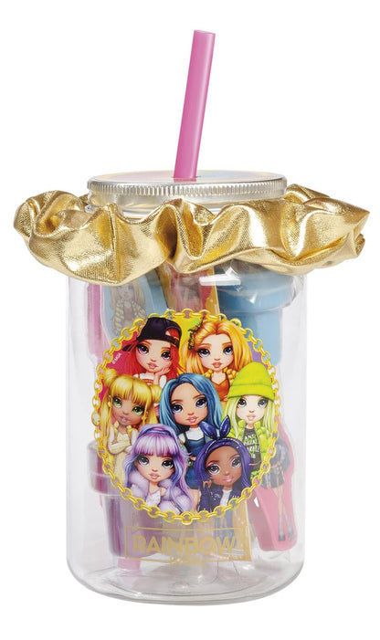 Totum Rainbow High Stationery Jar with a Lid, Reusable Straw, Scrunchie and Various Stationery. Suits Ages 3 Years +