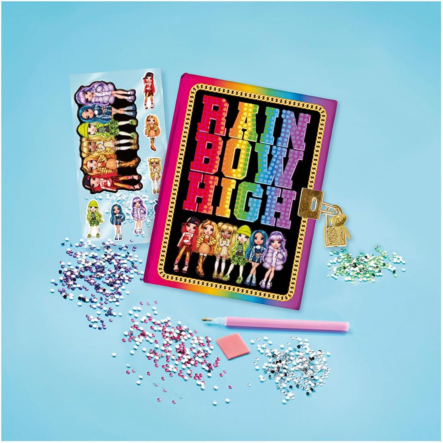 Totum Rainbow High Tagebuch mit Schloss, Diamantstift und Farbe, für Kinder ab 6 Jahren