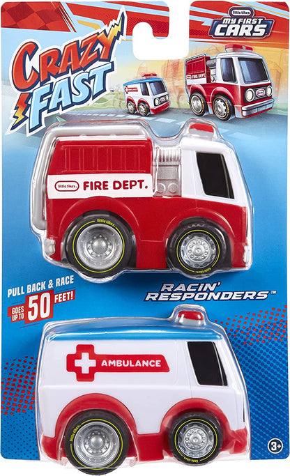 Little Tikes, My First Cars, Crazy Fast Cars 2-Pack Racin’ Responders, Fire Truck, Ambulance, Pullback Toy Car Vehicle Goes up to 50 ft