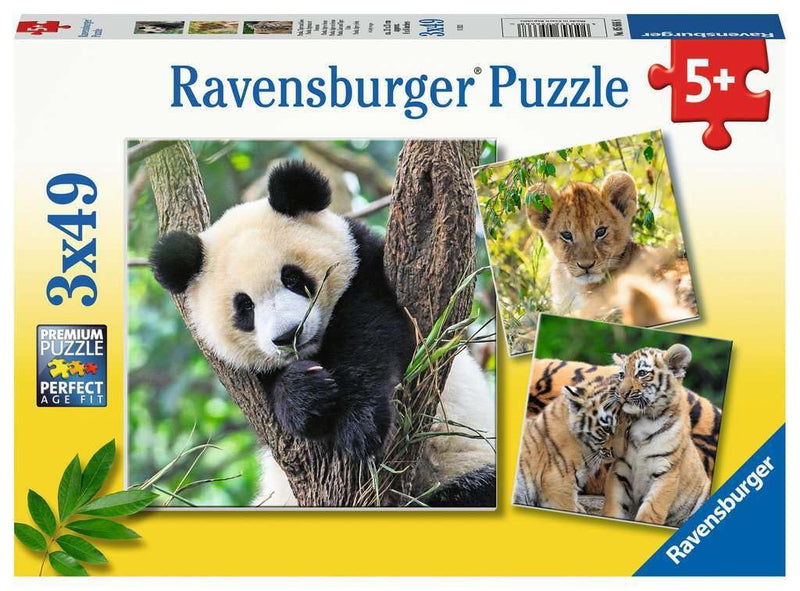 Ravensburger Kinderpuzzle - 05666 Panda, Tiger und Löwe - 3x49 Teile Puzzle für Kinder ab 5 Jahren