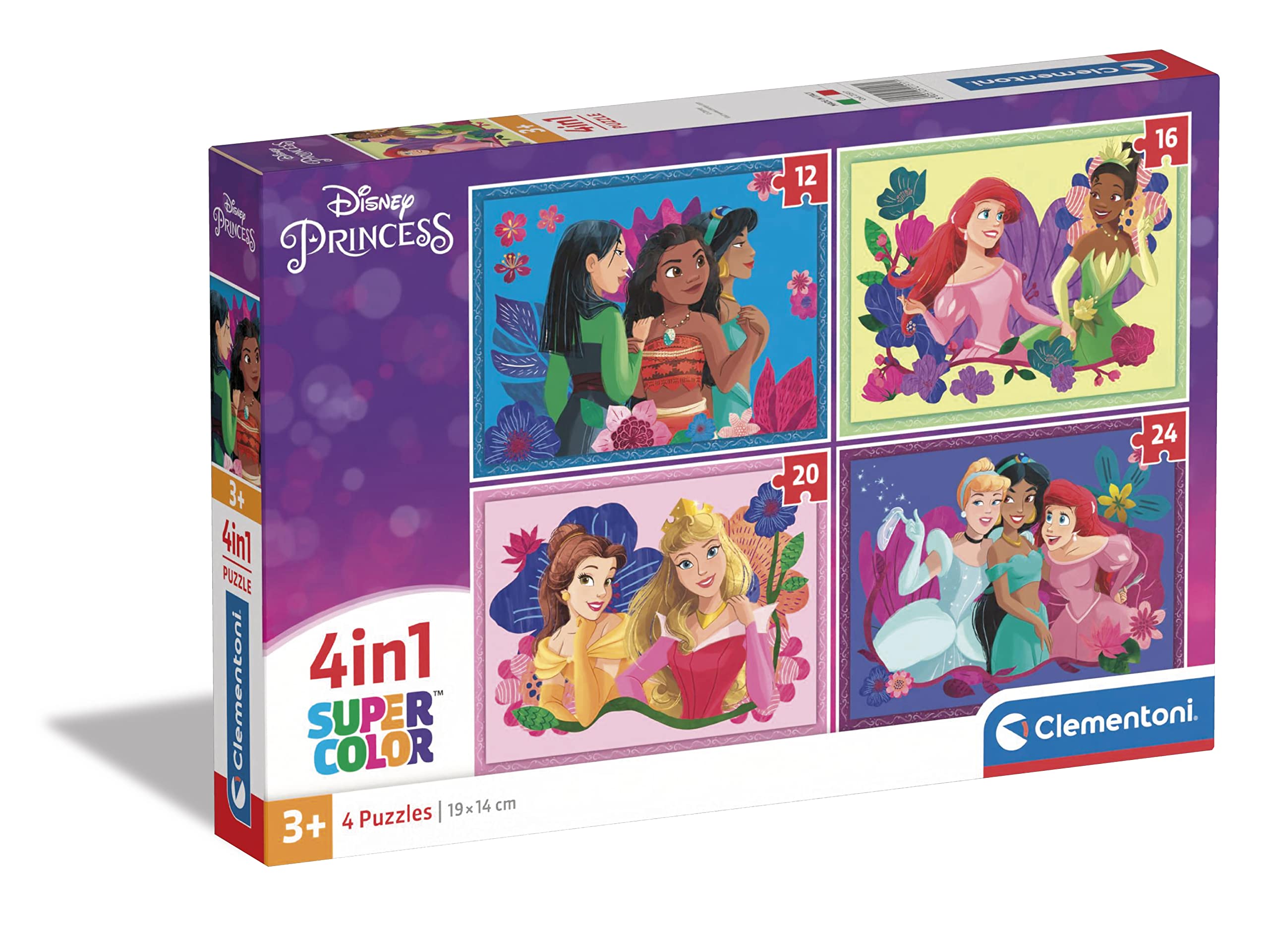 Clementoni - Puzzle Infantil 4 Puzzles en 1: Puzzles de 12, 16, 20 y 24 Piezas Princesas Disney- Desde 3 años (21517