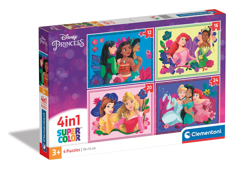Clementoni - Puzzle Infantil 4 Puzzles en 1: Puzzles de 12, 16, 20 y 24 Piezas Princesas Disney- Desde 3 años (21517