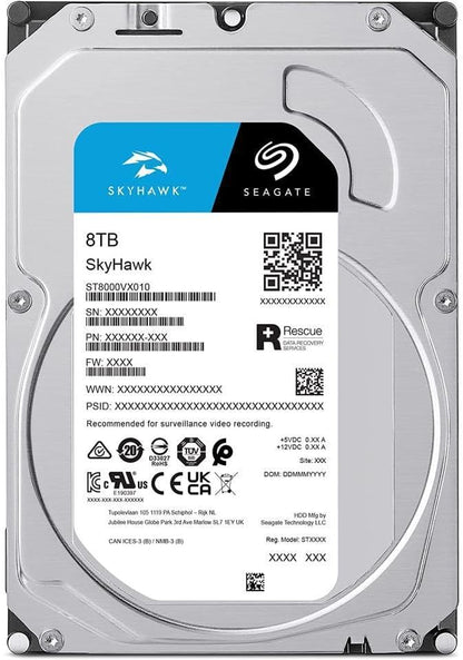 Seagate Skyhawk 8 TB, Video Internal Hard HDD – 3.5", SATA 6Gb/s, 256MB Cache, for DVR NVR Security Camera System, with in-house Rescue Services, FFP (ST8000VXZ10
