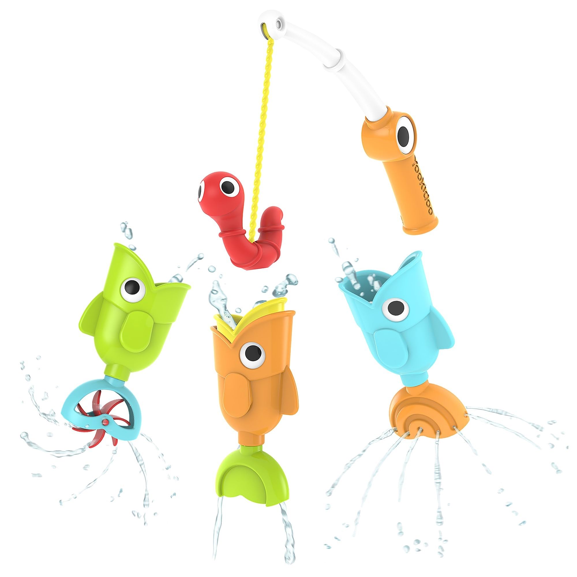 Yookidoo Bath Fishing Toy - 4 Piece Baby Bath Fishing Pole Toy Set - Catch 3 Magnetic Fish with 3 Different Actions - for Swimming Pool or Bathtub (Age 2+) (Blister Pack