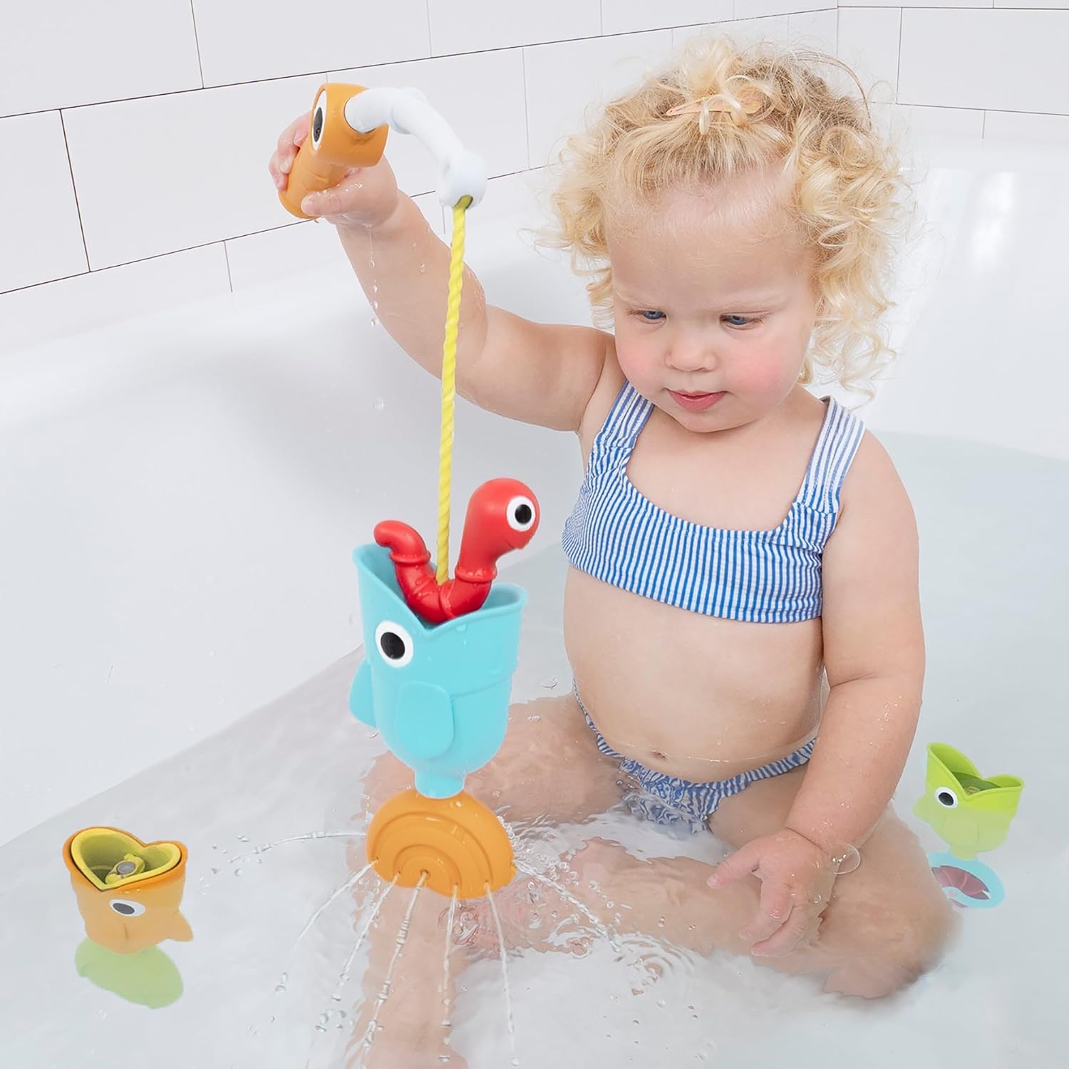 Yookidoo Bath Fishing Toy - 4 Piece Baby Bath Fishing Pole Toy Set - Catch 3 Magnetic Fish with 3 Different Actions - for Swimming Pool or Bathtub (Age 2+) (Blister Pack