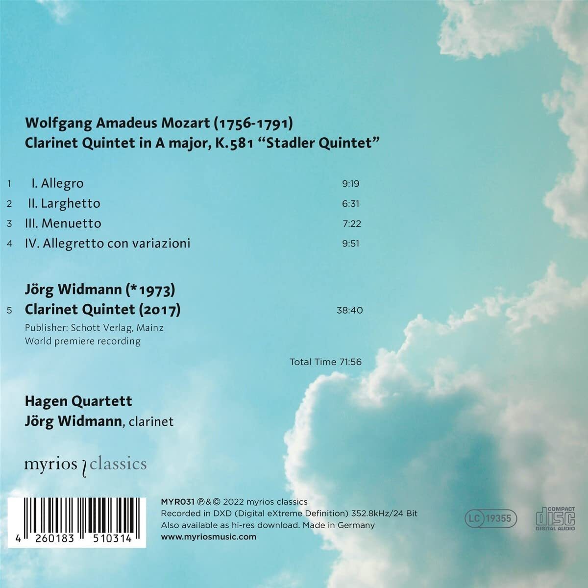 Mozart & Widmann: Clarinet Quintets