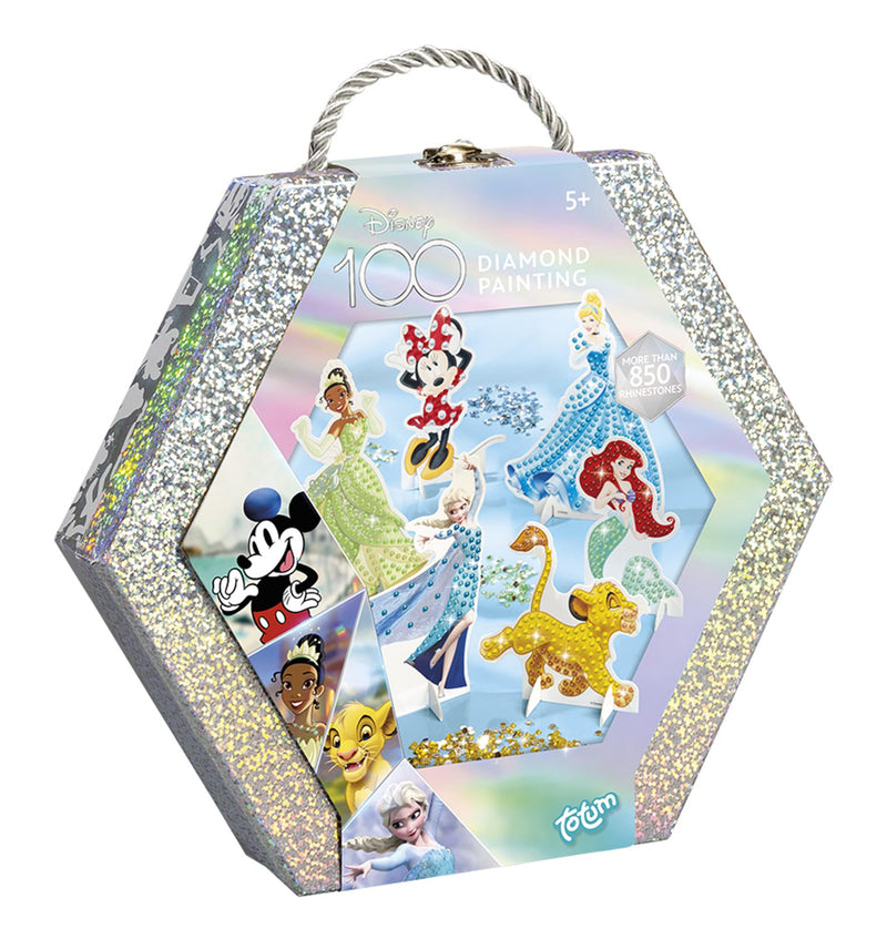 Totum Disney 100 Anniversary Diamond Painting Figures in Beautiful Gift Box - 6 Disney Characters to Decorate with Over 850 Diamonds in Glitter Craft Case Gift for Kids