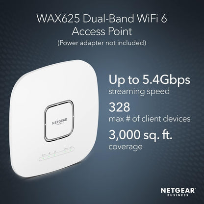 NETGEAR Cloud Managed Wireless Access Point (WAX625) - WiFi 6 Dual-Band AX5400 Speed | Up to 328 Client Devices | 802.11ax | Insight Remote Management | PoE+ Powered or AC Adapter (not Included