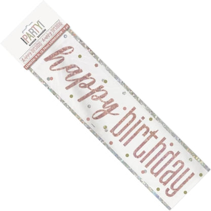 Unique 84849 - Cartel de Feliz Cumpleaños - 2,74 m - Tema Glitz Oro Rosa y Plata - 1 Unidad (Paquete de 1