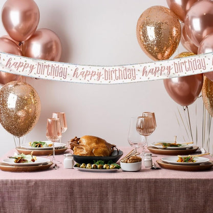 Unique 84849 - Cartel de Feliz Cumpleaños - 2,74 m - Tema Glitz Oro Rosa y Plata - 1 Unidad (Paquete de 1