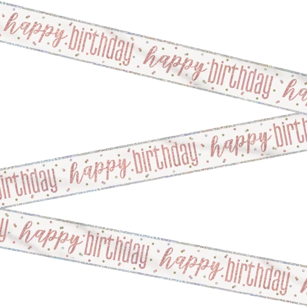 Unique 84849 - Cartel de Feliz Cumpleaños - 2,74 m - Tema Glitz Oro Rosa y Plata - 1 Unidad (Paquete de 1