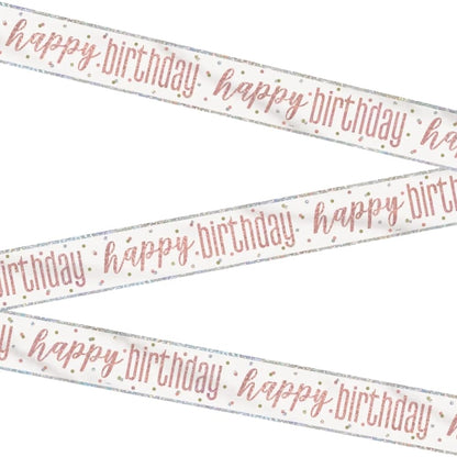 Unique 84849 - Cartel de Feliz Cumpleaños - 2,74 m - Tema Glitz Oro Rosa y Plata - 1 Unidad (Paquete de 1