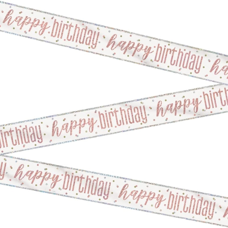 Unique 84849 - Cartel de Feliz Cumpleaños - 2,74 m - Tema Glitz Oro Rosa y Plata - 1 Unidad (Paquete de 1