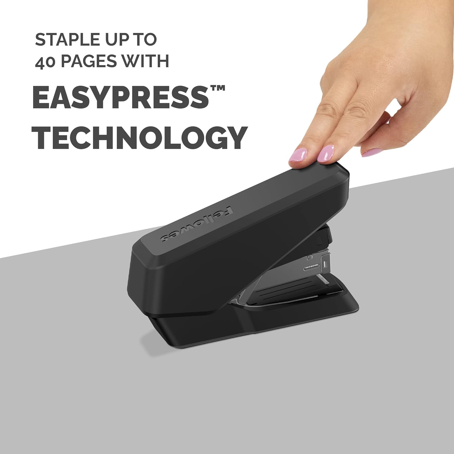 Fellowes Jam Free Stapler, 40 Sheet Capacity - LX860 EasyPress Half Strip Antibacterial Manual Stapler- Uses Both 24/6mm and 26/6mm Staples