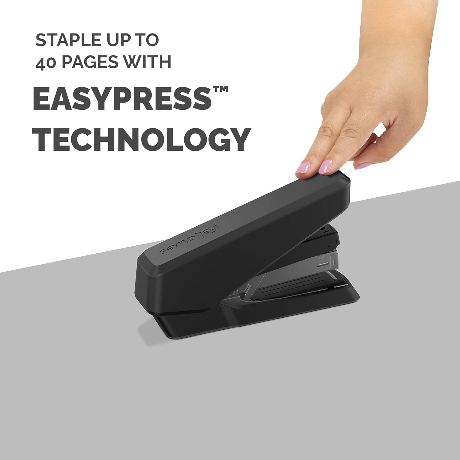 Fellowes Jam Free Stapler, 40 Sheet Capacity - LX870 EasyPress Full Strip Antibacterial Manual Stapler- Uses Both 24/6mm and 26/6mm Staples