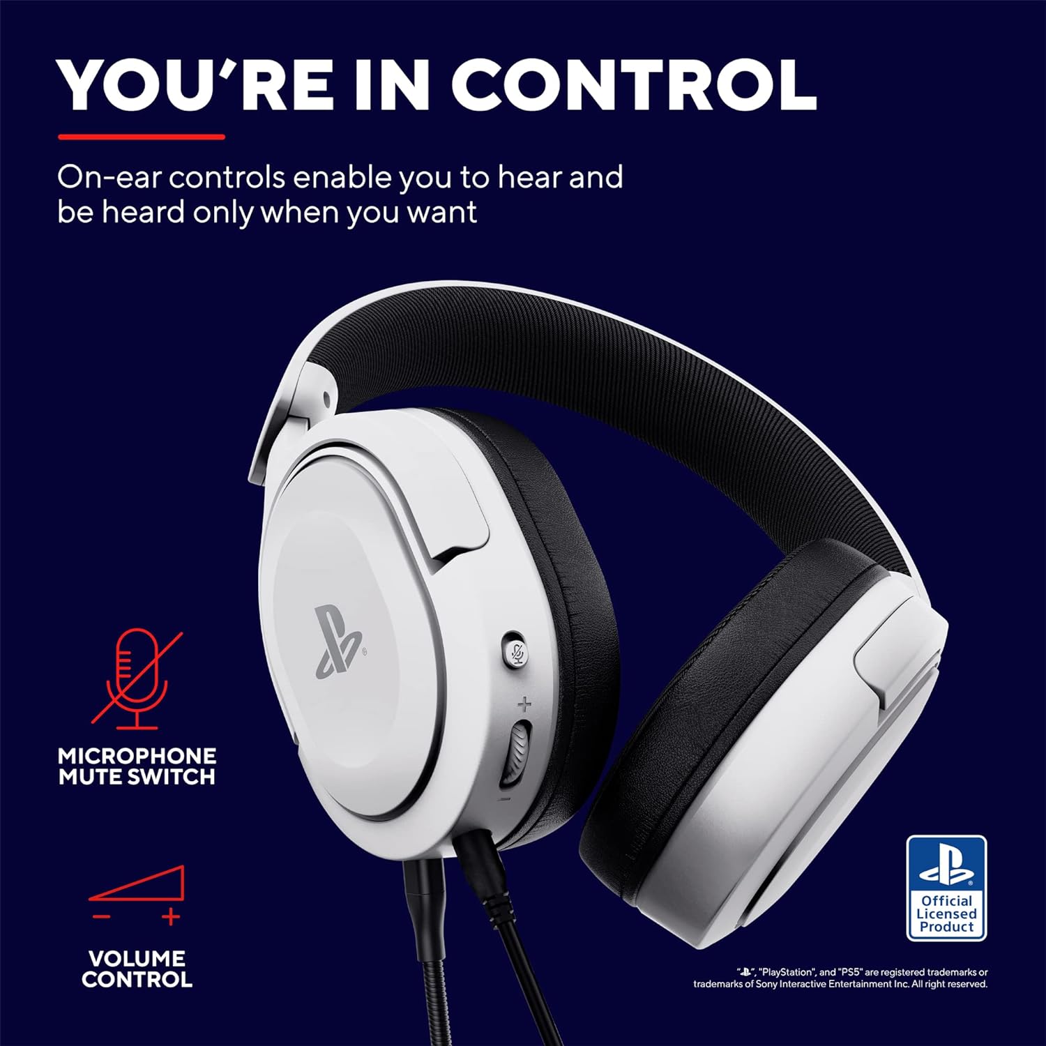 Trust Gaming GXT 498W Forta Gaming Headset - Officially Licensed for PlayStation 5 - Duurzame Headset met Afneembare Microfoon voor PS4 en PS5, Verstelbare Hoofdband, Kabel van 1.2m