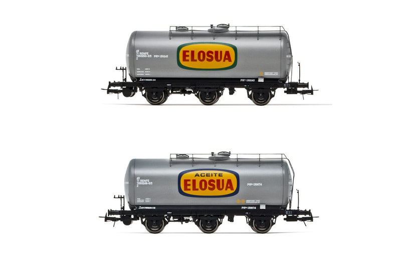 Electrotren, RENFE, Juego de 2 Unidades vagón Cisterna de 3 Ejes, decoración de Elosua, época IV, Color (HE6024