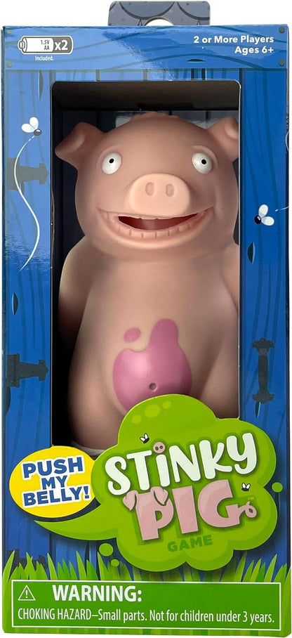 PlayMonster Stinky Pig Game - Gioco per bambini veloce e musicale attivo con suoni divertenti, tira i dadi e passalo velocemente prima che si muova - Per bambini dai 6 anni in su, bianco