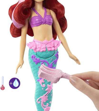 Mattel Disney Princess Toys, Ariel Mermaid Doll with Color-Change Hair and Tail, Color Splash Water Toy Inspired by the Disney Movie, HLW00