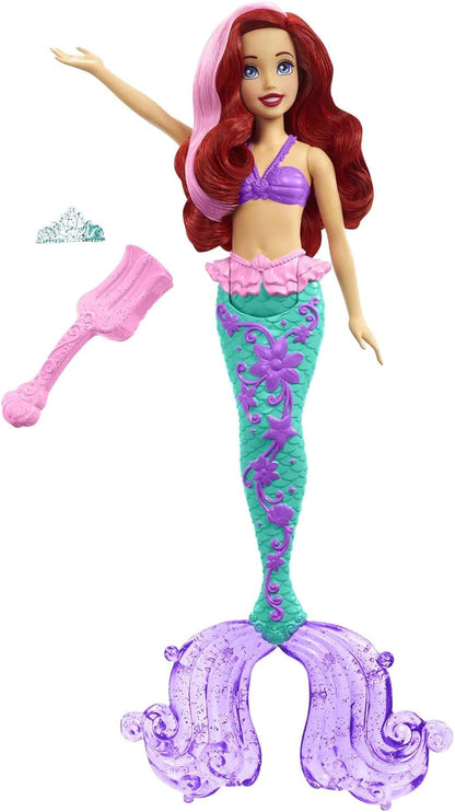 Mattel Disney Princess Toys, Ariel Mermaid Doll with Color-Change Hair and Tail, Color Splash Water Toy Inspired by the Disney Movie, HLW00