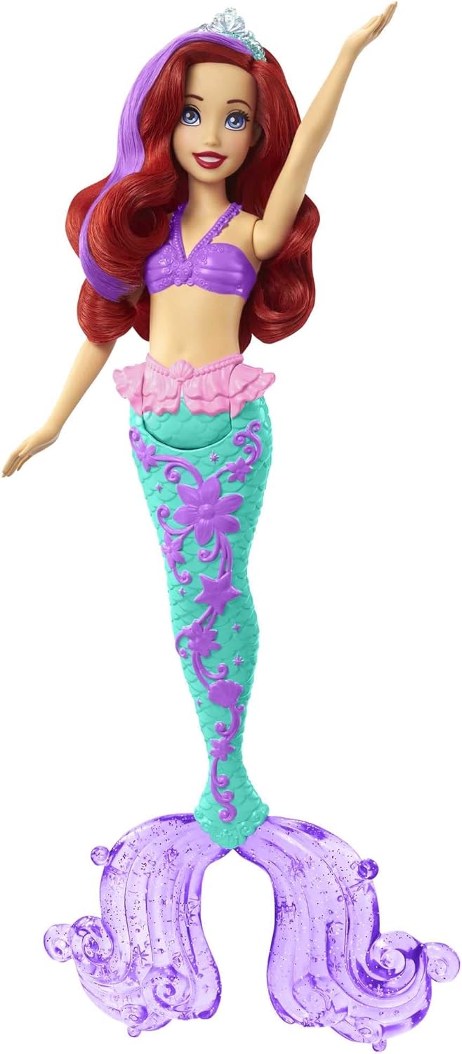 Mattel Disney Princess Toys, Ariel Mermaid Doll with Color-Change Hair and Tail, Color Splash Water Toy Inspired by the Disney Movie, HLW00