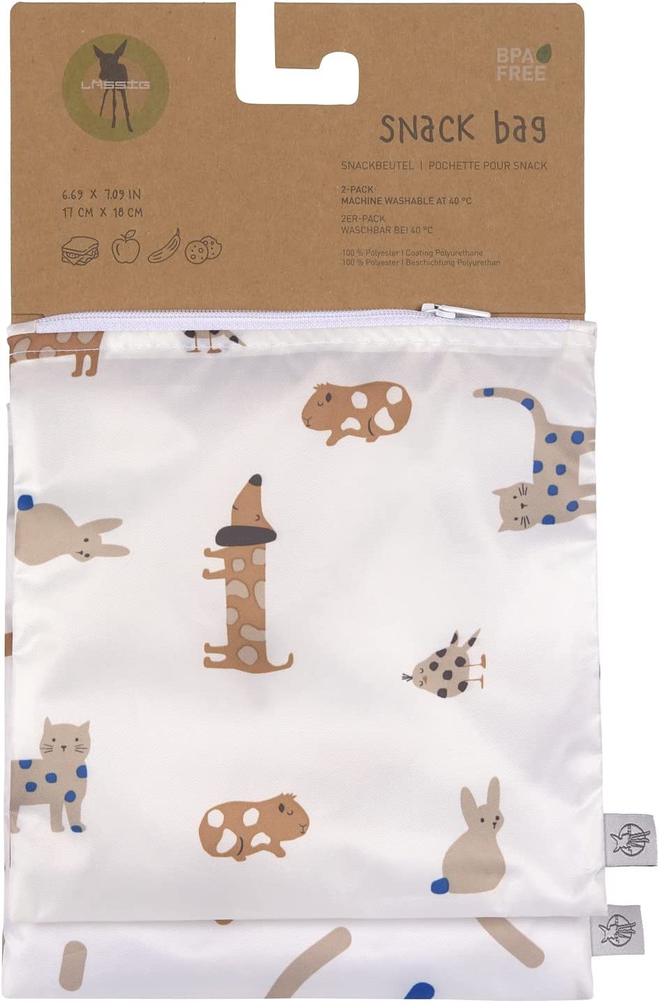 LÄSSIG Reusable Storage Bag Snack Bag 2 Pieces/Snack Bag Little Mateys Royal Blue