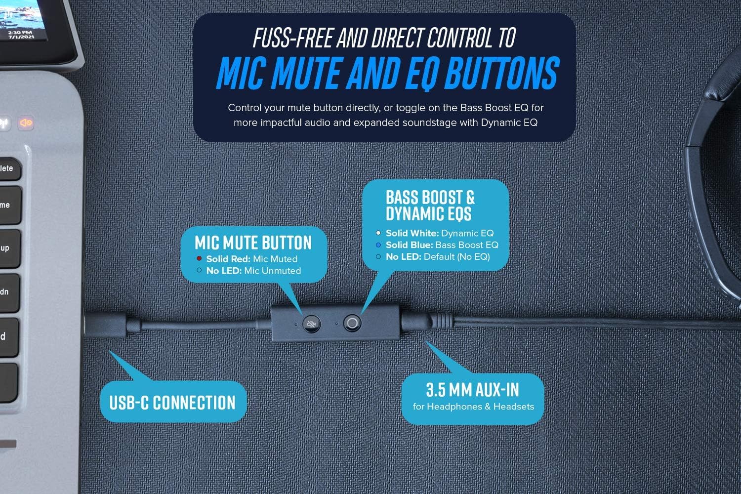 Creative Sound Blaster PLAY! 4 Hi-res externe USB-C DAC-adapter met hoge resolutie met VoiceDetect automatisch inschakelen/uitschakelen van de microfoon, ruisonderdrukking, Bass Boost/Dynamic EQ