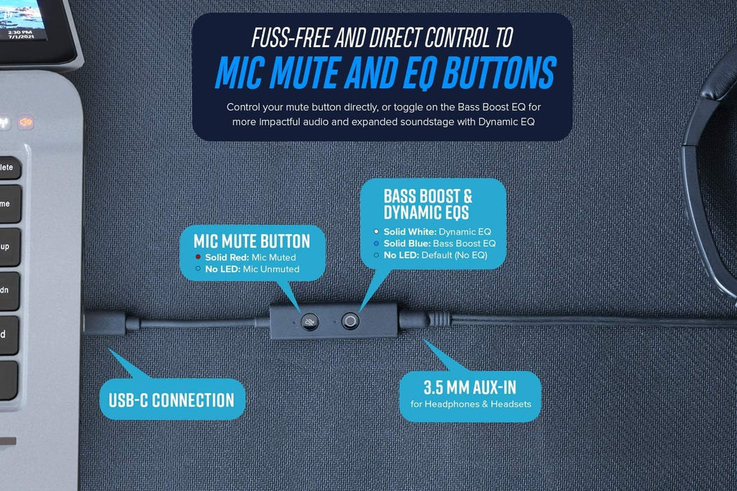 Creative Sound Blaster PLAY! 4 Hi-res externe USB-C DAC-adapter met hoge resolutie met VoiceDetect automatisch inschakelen/uitschakelen van de microfoon, ruisonderdrukking, Bass Boost/Dynamic EQ
