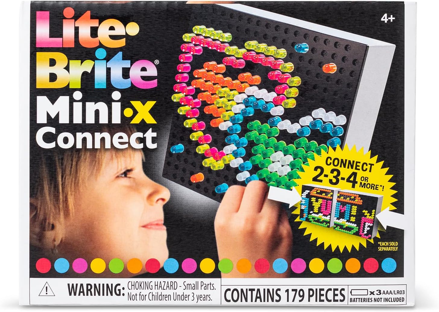 Planche à dessin lumineuse Lite Brite Mini-X Connect , Basic Fun, 02322, planche à dessin à mini-LED colorée, art lumineux, planche à dessin à effet néon, bricolages pour les enfants à partir de 4+