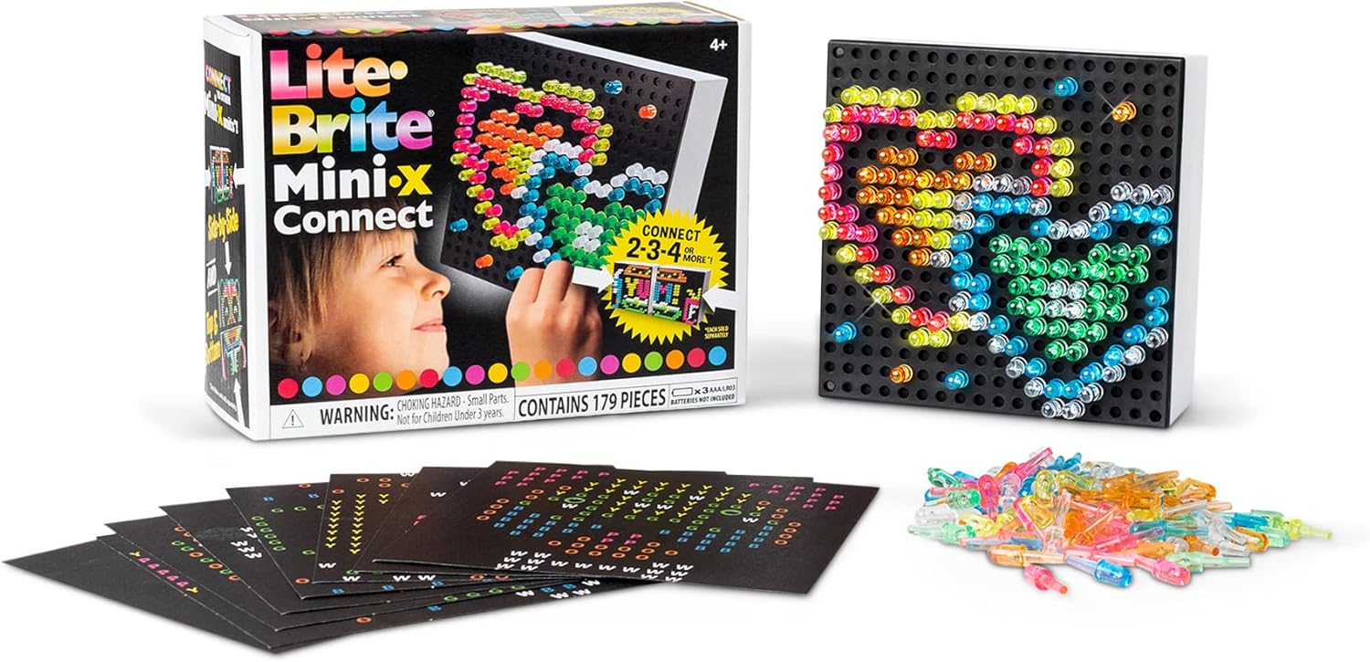 Planche à dessin lumineuse Lite Brite Mini-X Connect , Basic Fun, 02322, planche à dessin à mini-LED colorée, art lumineux, planche à dessin à effet néon, bricolages pour les enfants à partir de 4+