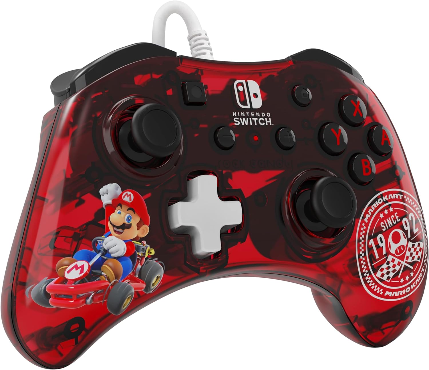 PDP Rock Candy Wired Gaming Switch Pro Controller - Official License Nintendo - OLED / Lite Compatible - Compact, Durable Travel Controller - Mario Kart Mario Kart Red