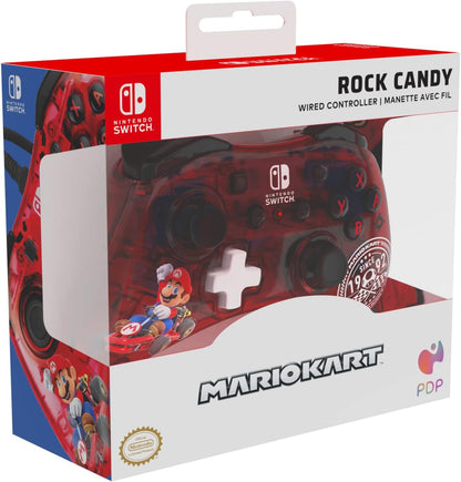 PDP Rock Candy Wired Gaming Switch Pro Controller - Official License Nintendo - OLED / Lite Compatible - Compact, Durable Travel Controller - Mario Kart Mario Kart Red