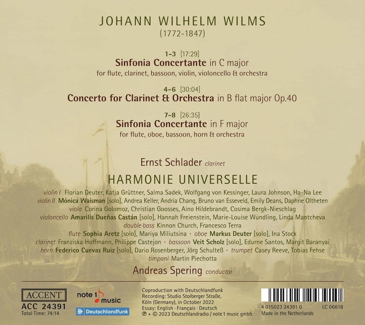 Johann Wilhelm Wilms: Clarinet Concerto/Sinfonie Concertante