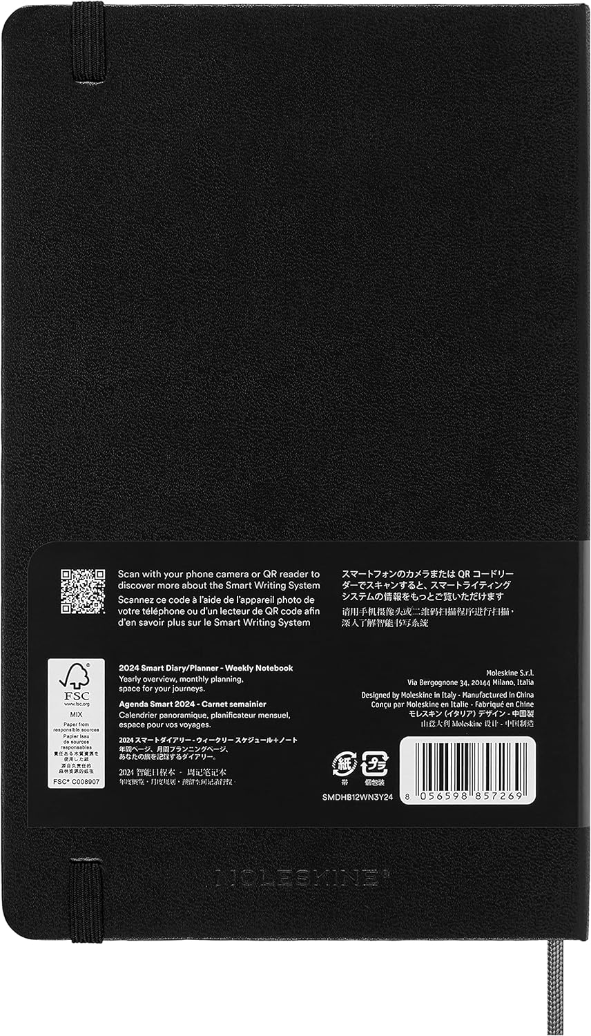 Moleskine Smart Notebook, Smart Writing System, Smart Notebook with Soft Cover, Blank Pages and Elastic Closure, XL Format 19 x 25, Colour