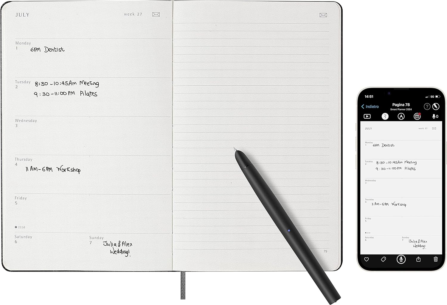 Moleskine Smart Notebook, Smart Writing System, Smart Notebook with Soft Cover, Blank Pages and Elastic Closure, XL Format 19 x 25, Colour