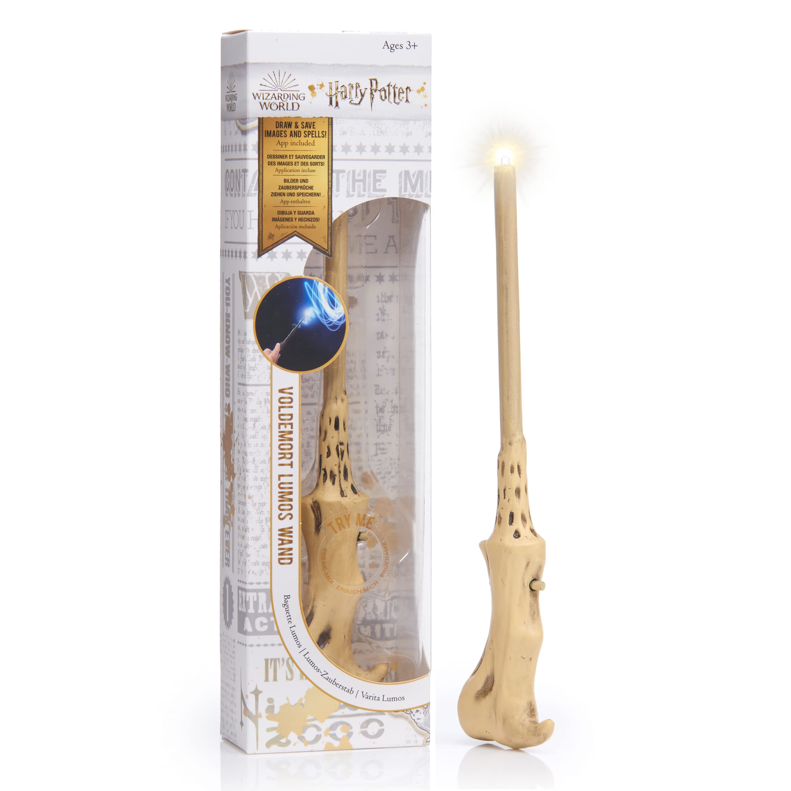 WOW STUFF Voldemort Lumos Wand 7" Light up Harry Potter Official Wands and Wizarding World Gifts, Toys Collectables, Role Play or Dress-up Costume Accessory, Multicolor