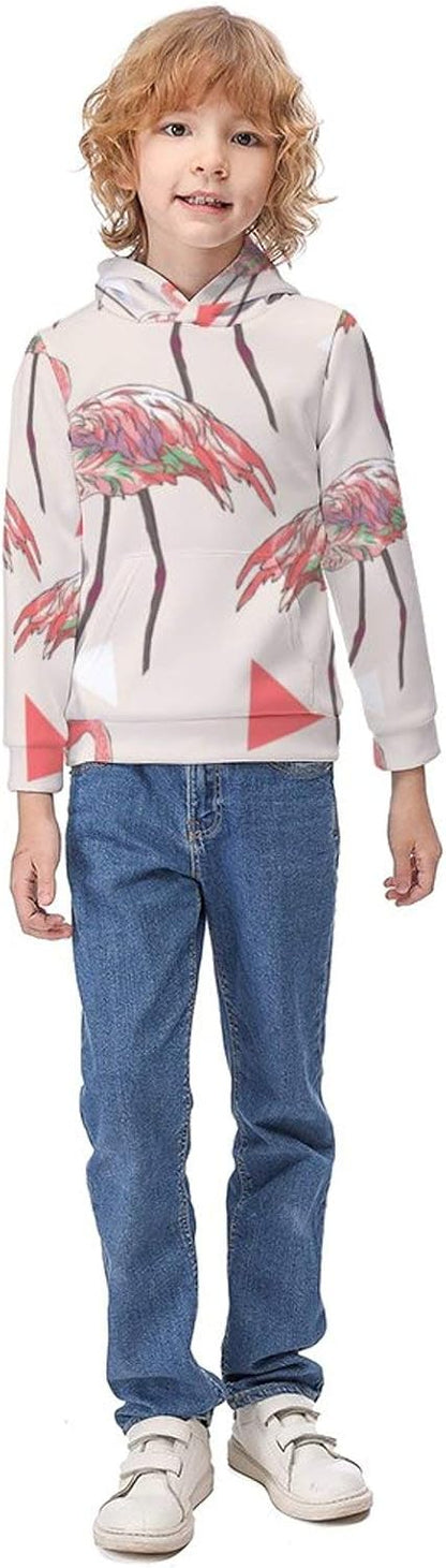 ODOKAY Kinder Pullover Hoodies Bedruckt Stretch Kapuzenpullover Sweatshirt Tops für Unisex Teens, Schöne Flamingos, L