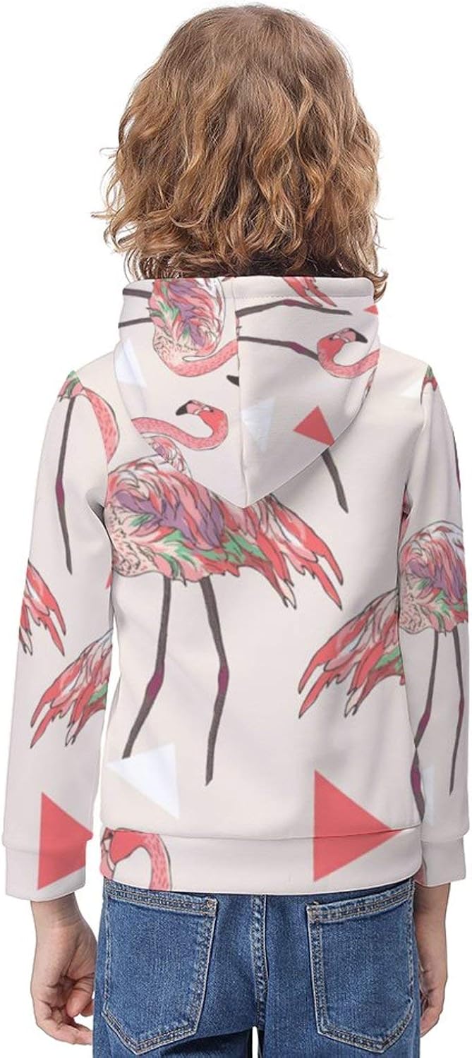 ODOKAY Kinder Pullover Hoodies Bedruckt Stretch Kapuzenpullover Sweatshirt Tops für Unisex Teens, Schöne Flamingos, L