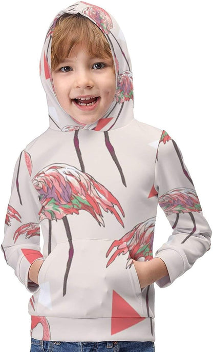 ODOKAY Kinder Pullover Hoodies Bedruckt Stretch Kapuzenpullover Sweatshirt Tops für Unisex Teens, Schöne Flamingos, L