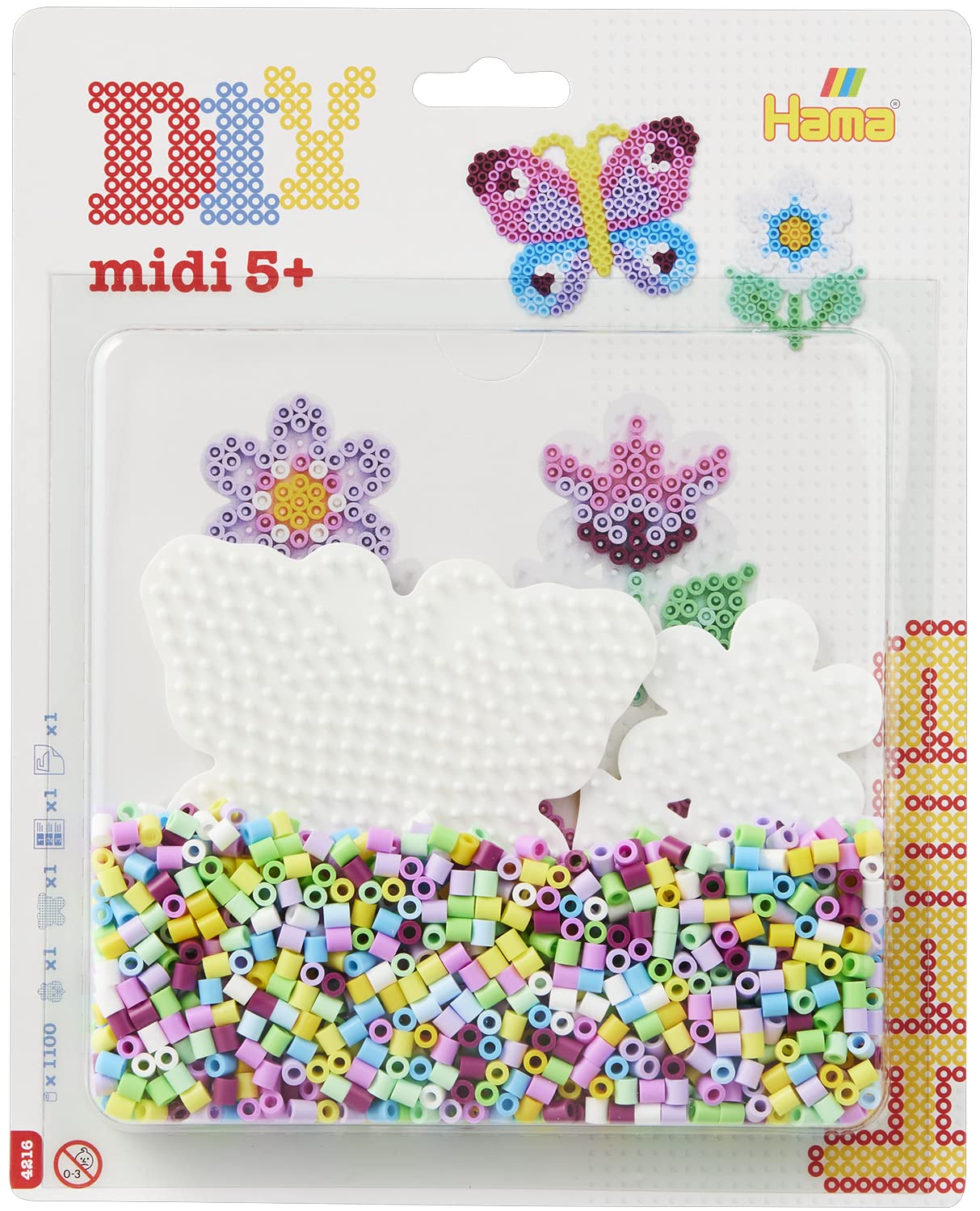 HAMA - Grand Kit sous Blister - 1100 Perles à repasser taille MIDI et 2 plaques (Papillon et Fleur) - Loisirs Créatifs - Dès 5 ans, mixte