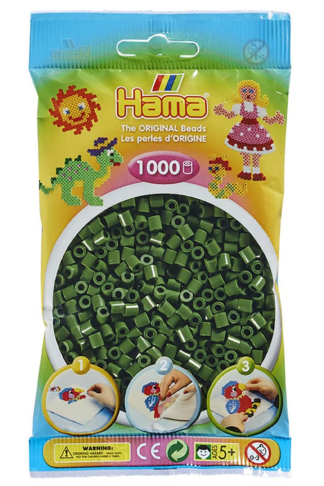 HAMA - sachet de perles à repasser | env. 1000 perles midi | loisirs créatifs et mosaïques pour enfants dès 5 ans | jeu créatif et décoration artisanale | Forrest Green
