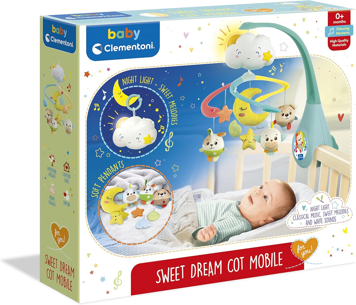 Clementoni 17710 Sweet Cloud Cot Sound Machine, Crib Mobile, Toddler, Early Years, Infant, New Born Toys Gift, Multicolour