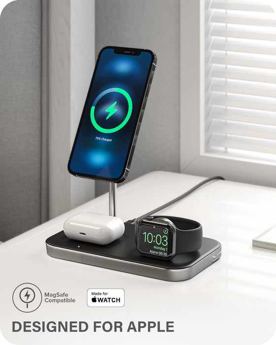 ALOGIC MagSpeed 3-in-1 Wireless Charging Station, MagSafe Compatible for iPhone 12/13 series, Wireless Charging enabled AirPods Case & All Apple Watch Models, LED indicator, Certified safe.