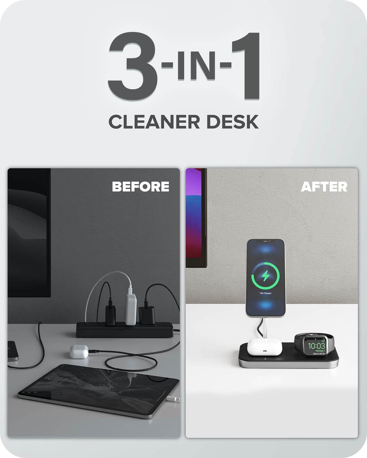 ALOGIC MagSpeed 3-in-1 Wireless Charging Station, MagSafe Compatible for iPhone 12/13 series, Wireless Charging enabled AirPods Case & All Apple Watch Models, LED indicator, Certified safe.