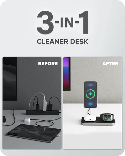 ALOGIC MagSpeed 3-in-1 Wireless Charging Station, MagSafe Compatible for iPhone 12/13 series, Wireless Charging enabled AirPods Case & All Apple Watch Models, LED indicator, Certified safe.