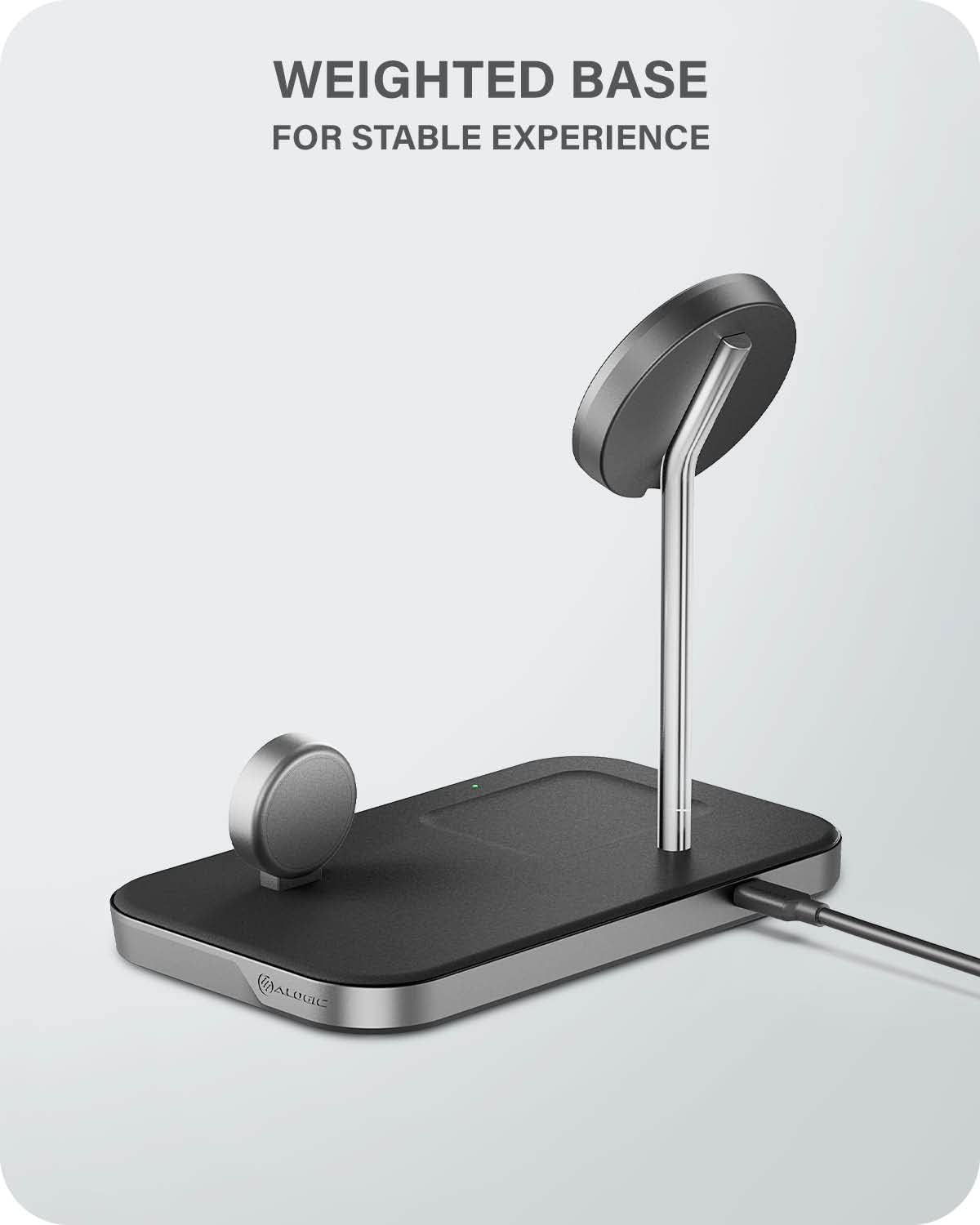 ALOGIC MagSpeed 3-in-1 Wireless Charging Station, MagSafe Compatible for iPhone 12/13 series, Wireless Charging enabled AirPods Case & All Apple Watch Models, LED indicator, Certified safe.