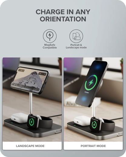 ALOGIC MagSpeed 3-in-1 Wireless Charging Station, MagSafe Compatible for iPhone 12/13 series, Wireless Charging enabled AirPods Case & All Apple Watch Models, LED indicator, Certified safe.