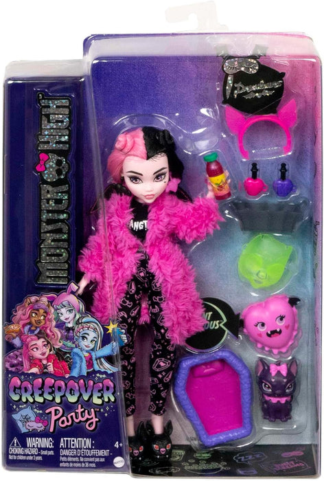 Monster High Doll and Sleepover Accessories, Draculaura Doll Pet Bat Count Fabulous, Creepover Party, HKY66